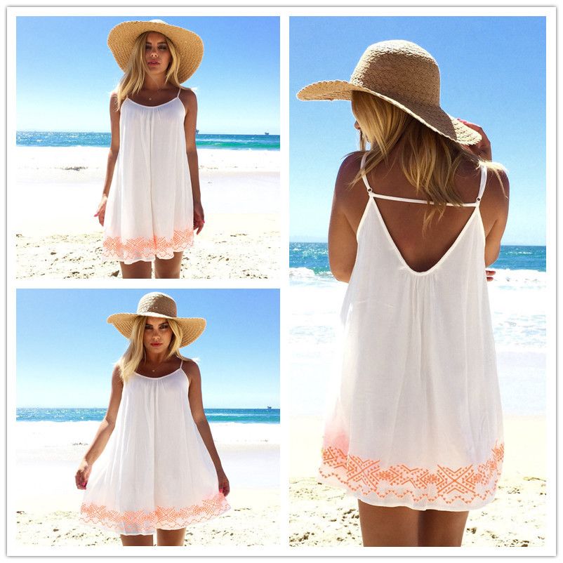 F4517 White Shift Dress with Orange Embroidered Trim